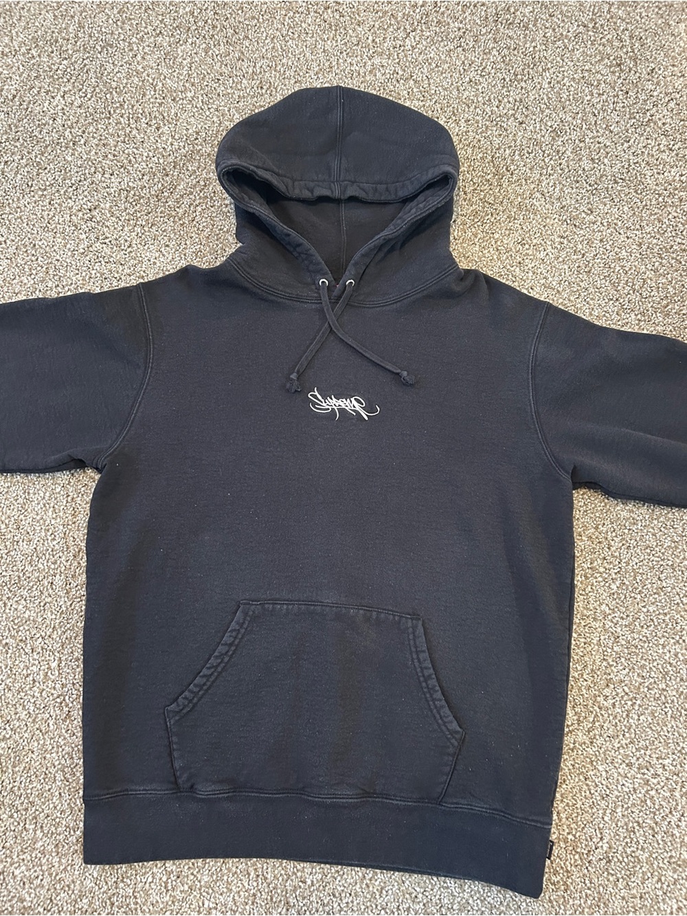 Supreme Black Hoodie with Small White Script Logo